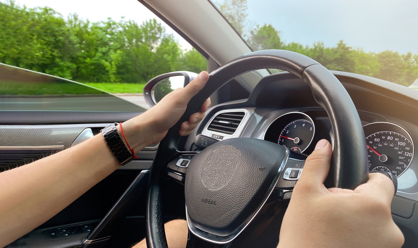 Driver travelling on a forest road